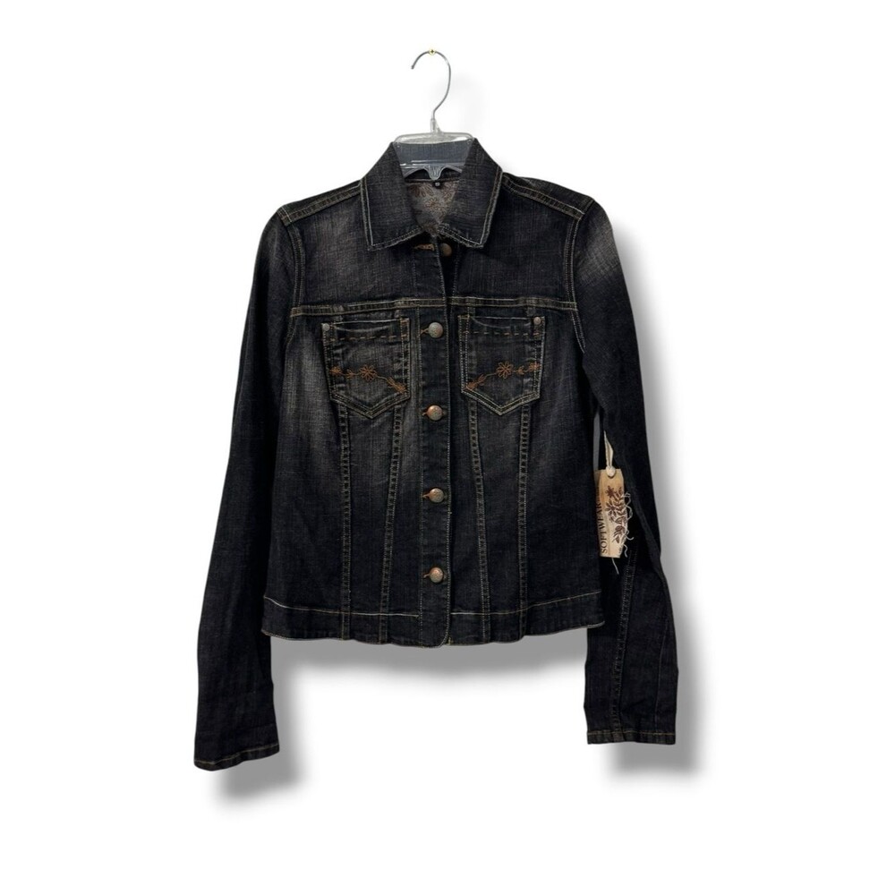 Softwear Mark Singer Denim Jacket S Floral Embroidered Dark Wash Casual Chic